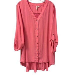 Cato pink Button-Front High-Low Tunic Top Sz 18/20W Lightweight Polyester